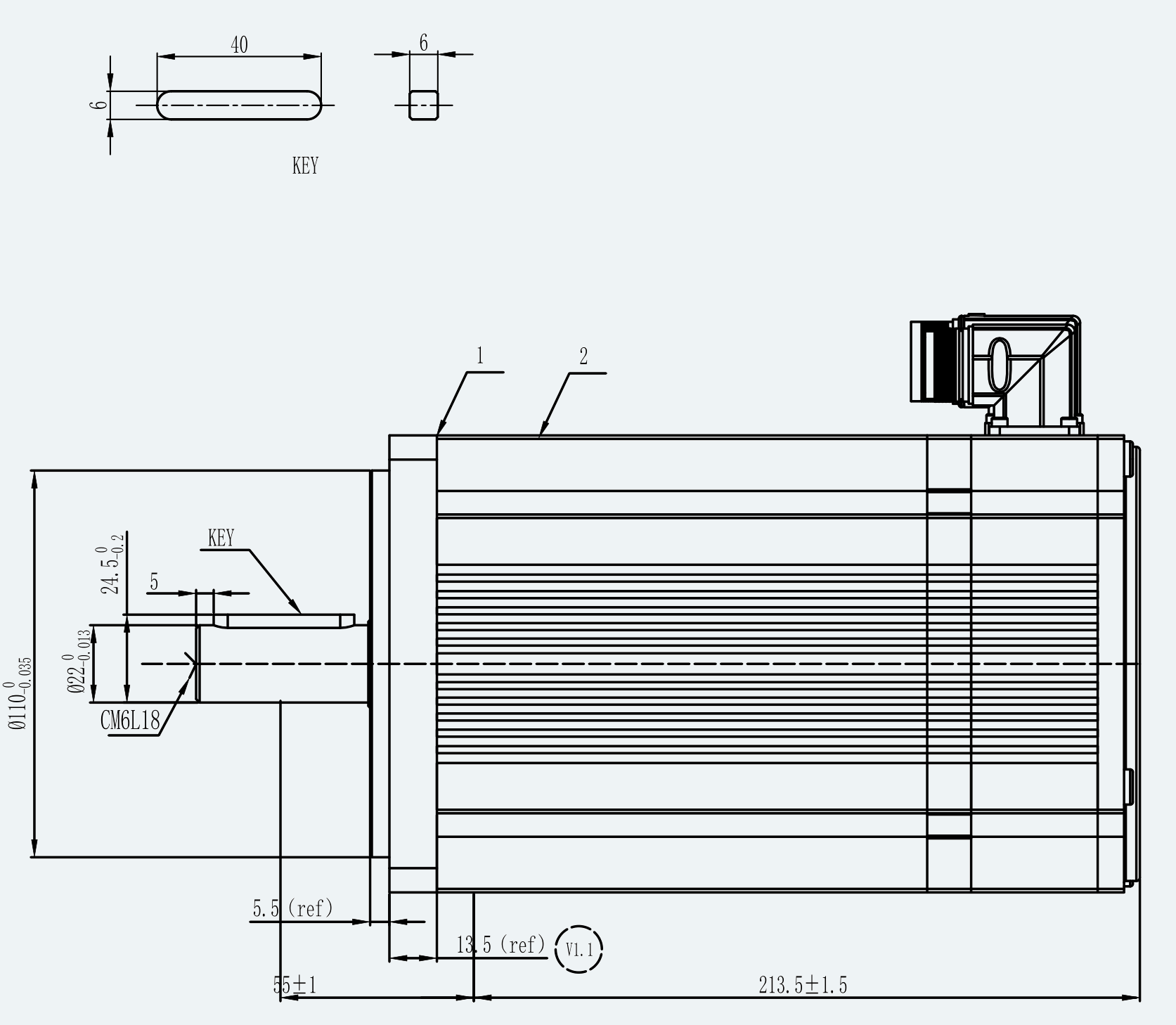 Mechanical View 1 for ES-SM-A01-130D-T14P33NM-3000W-001