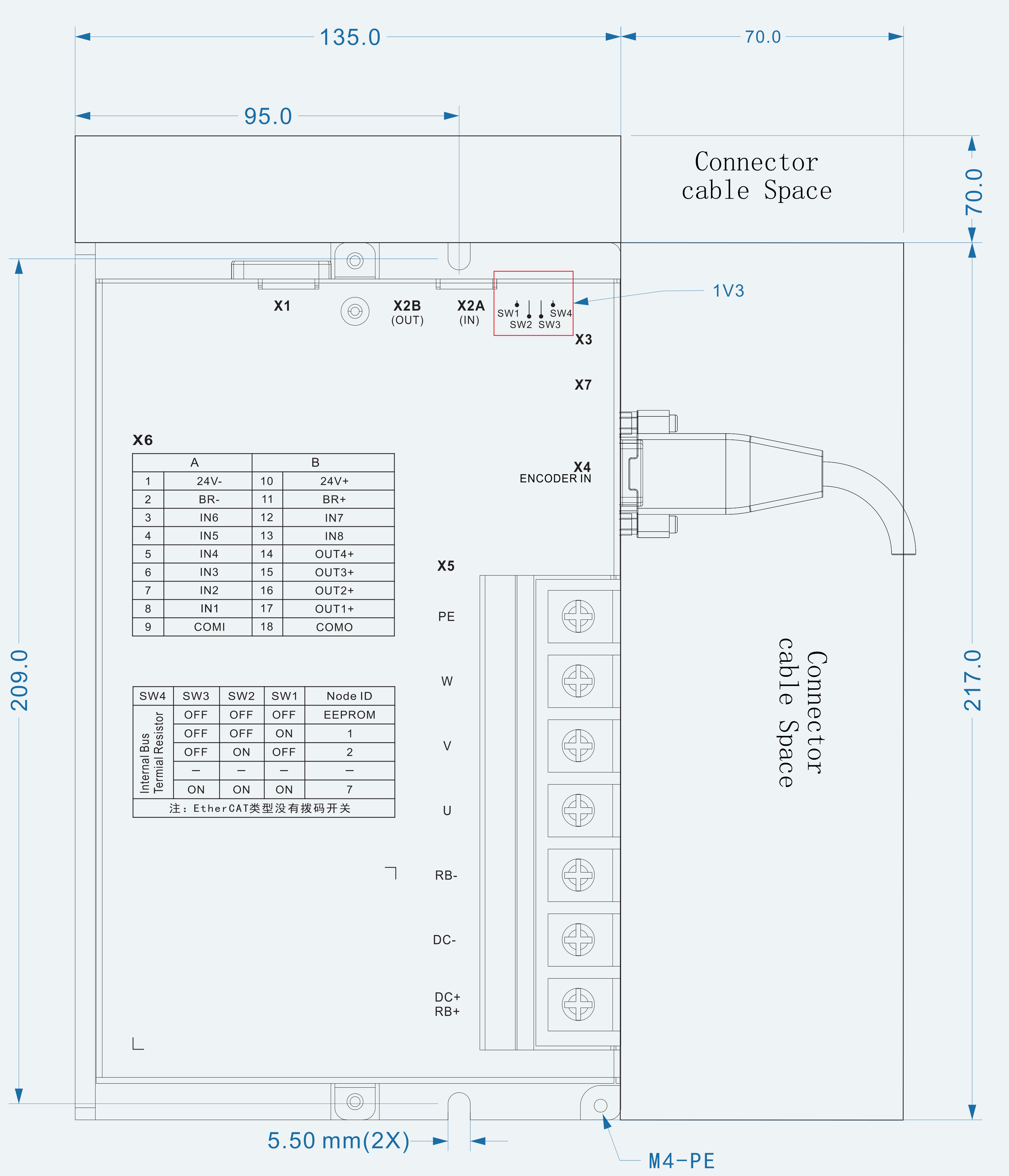 Mechanical Dimensions extracted from dimension drawing for 24–60 V Compact Servo Drive Series — ES-SD-C01-S009