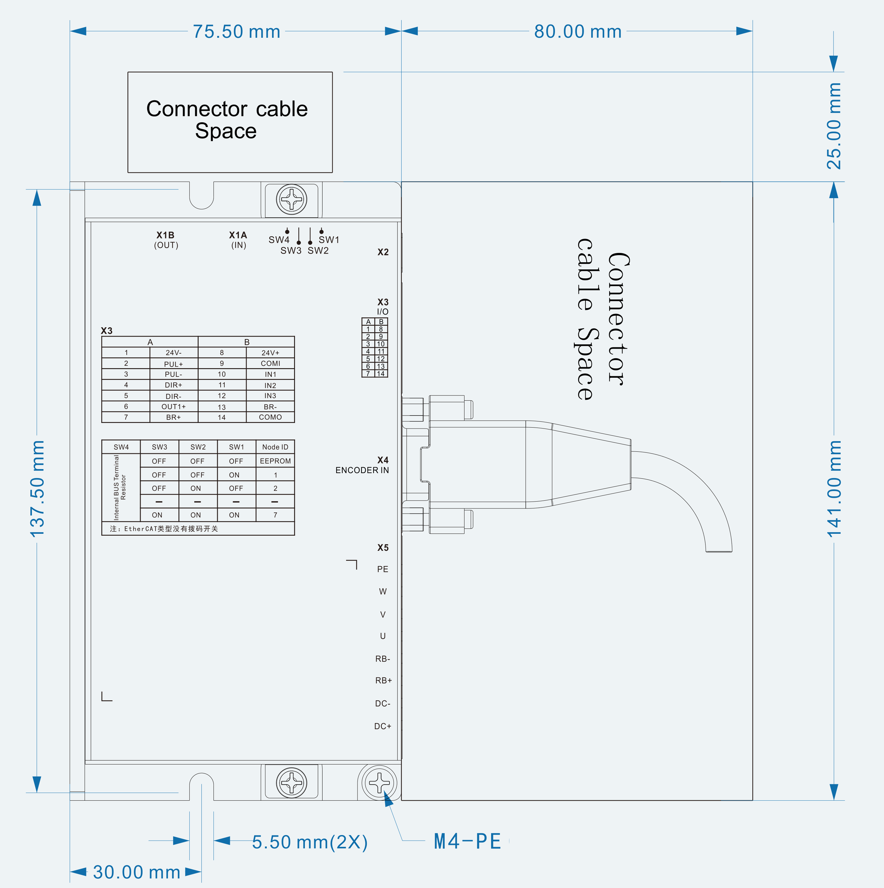 Mechanical Dimensions extracted from dimension drawing for 24–60 V Compact Servo Drive Series — ES-SD-C01-S008