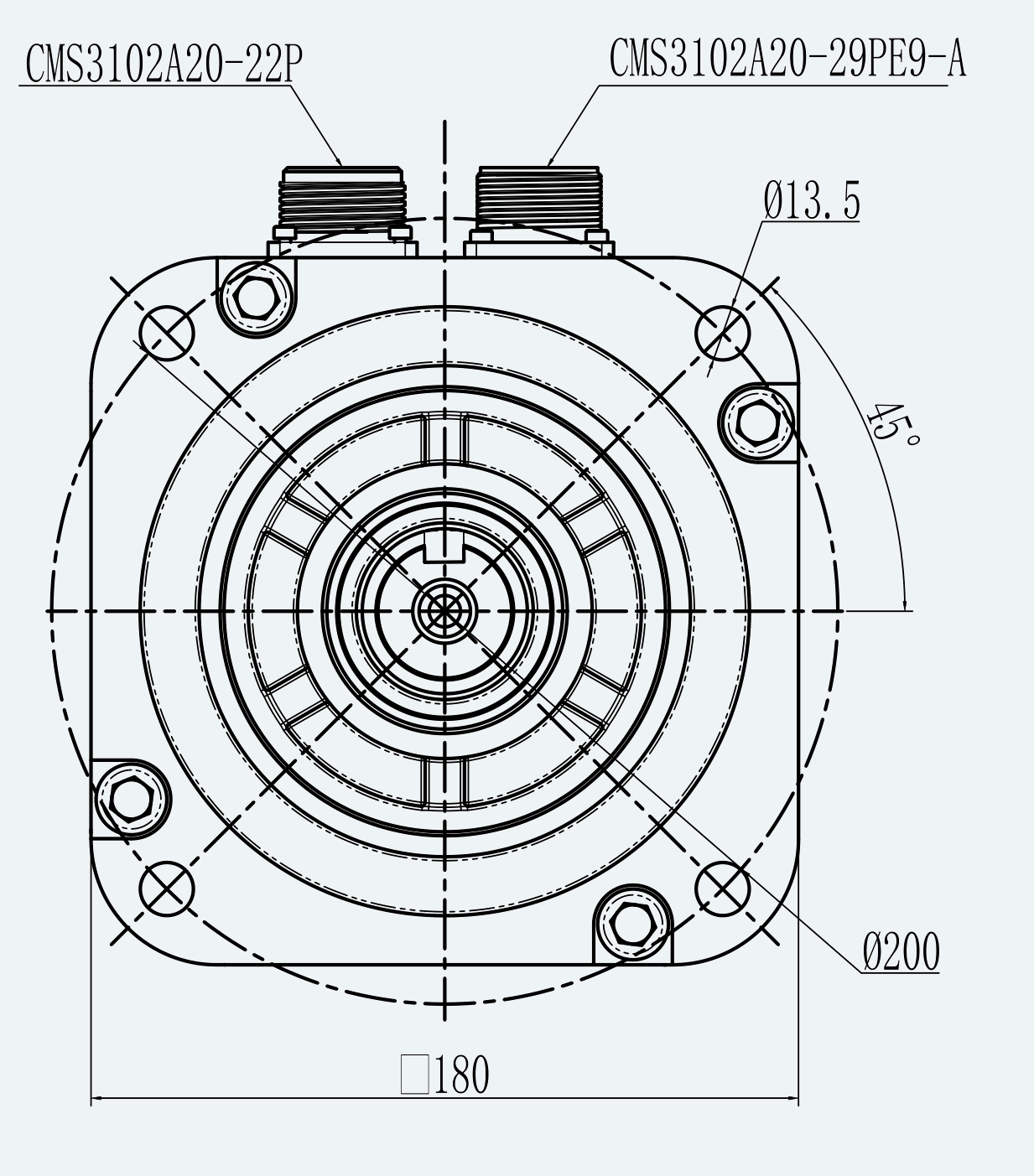 Mechanical View 1 for ES-SM-A03-180G-T19P1NM-3000W-002