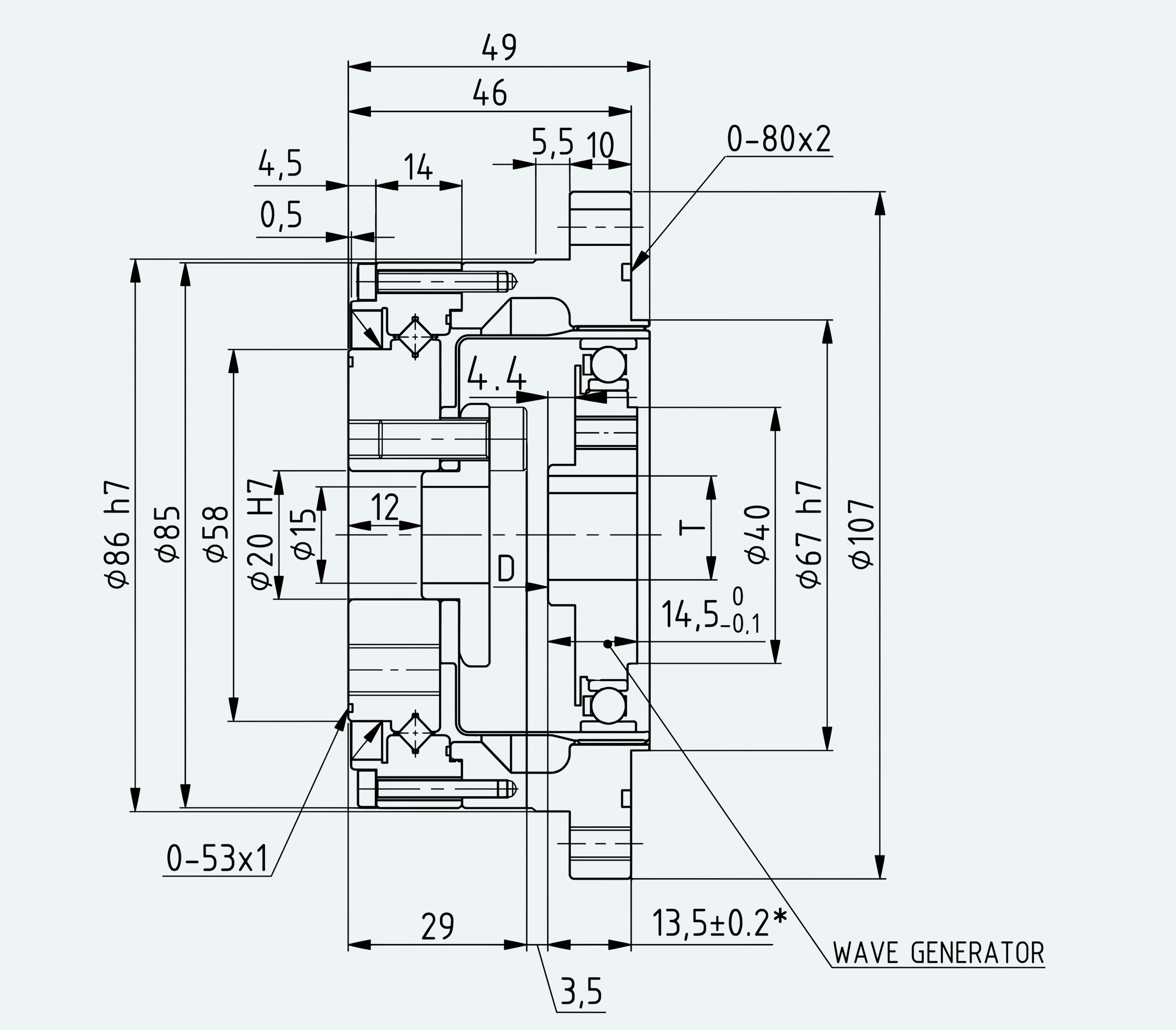 Mechanical View 1 for Special Standard Cup Gear Unit, Size 25