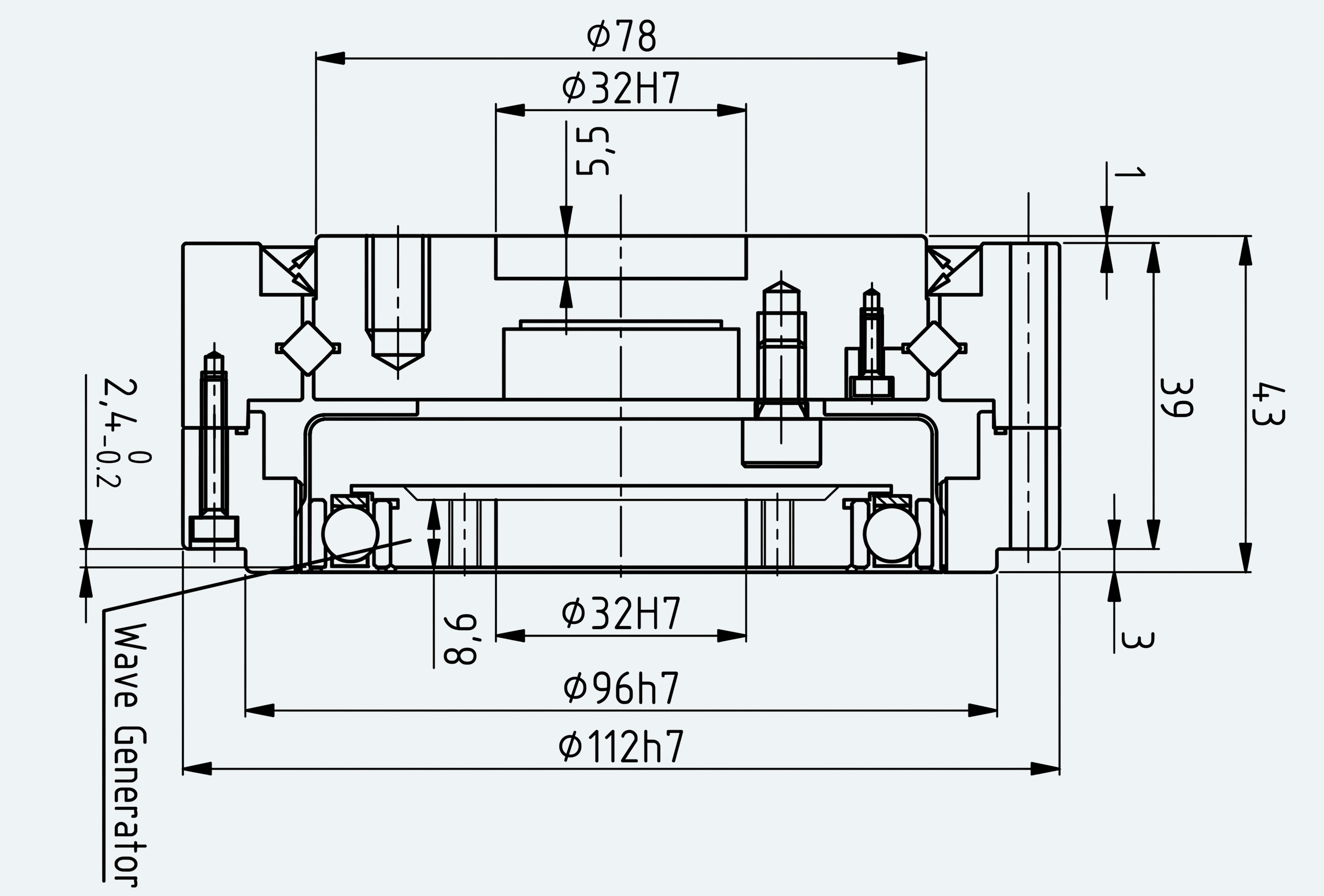 Mechanical View 1 for Thin Cup Gear Unit, Size 32