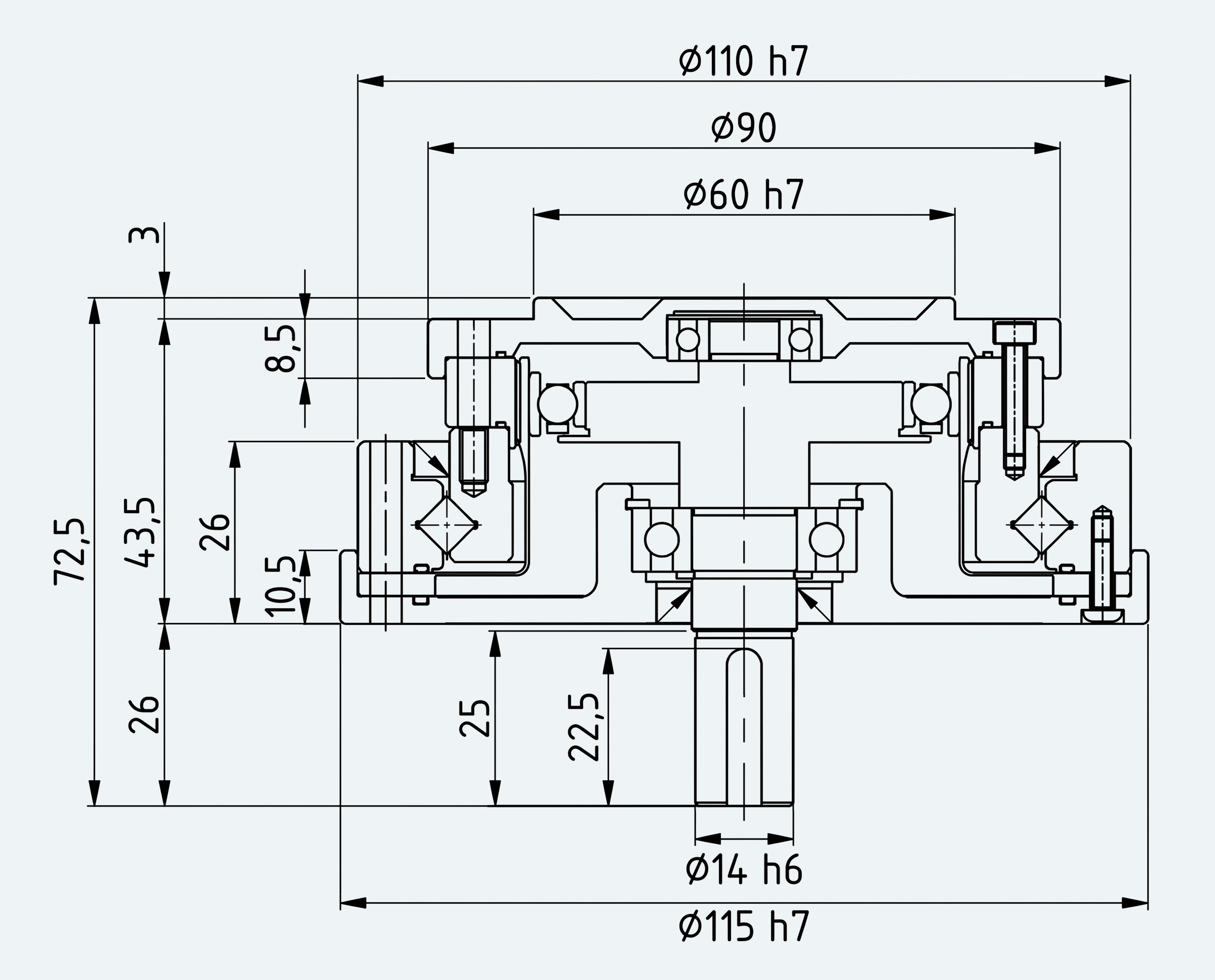 Mechanical View 1 for High-Torque Shaft-Input Gear Unit, Size 25