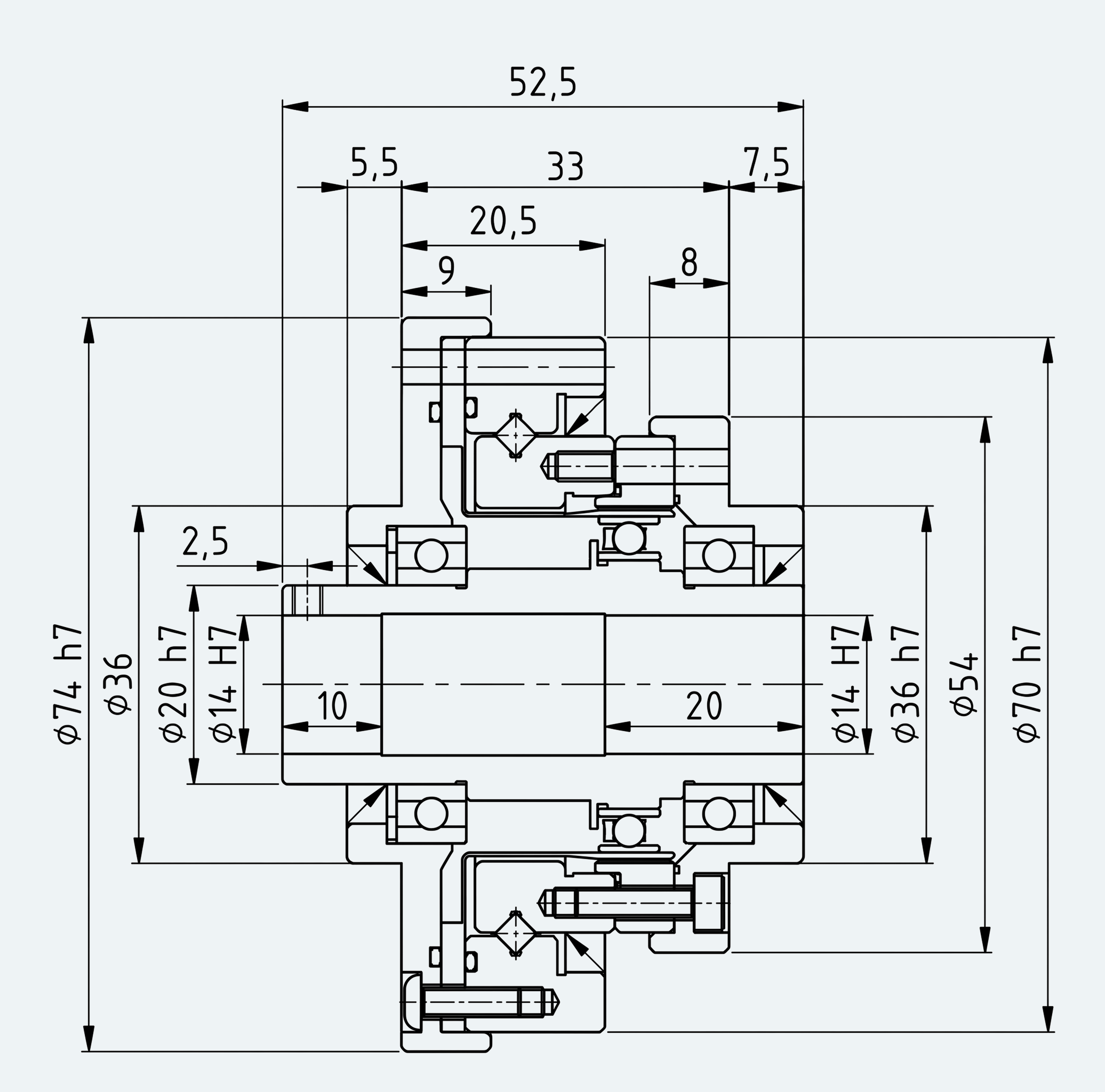 Mechanical View 1 for High-Torque Hollow Shaft Gear Unit, Size 14