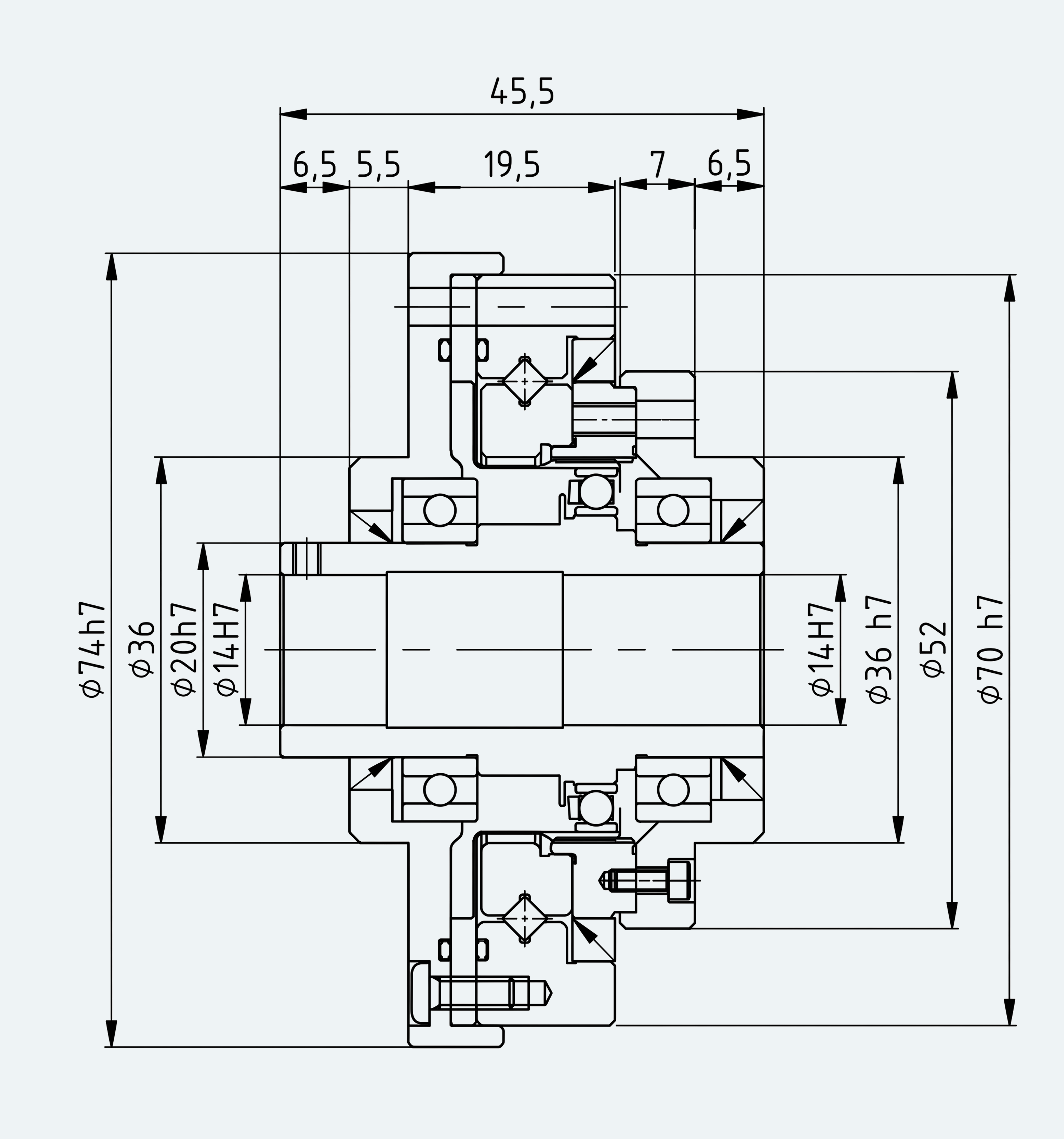 Mechanical View 1 for Ultra-Short Hollow Shaft Gear Unit, Size 14