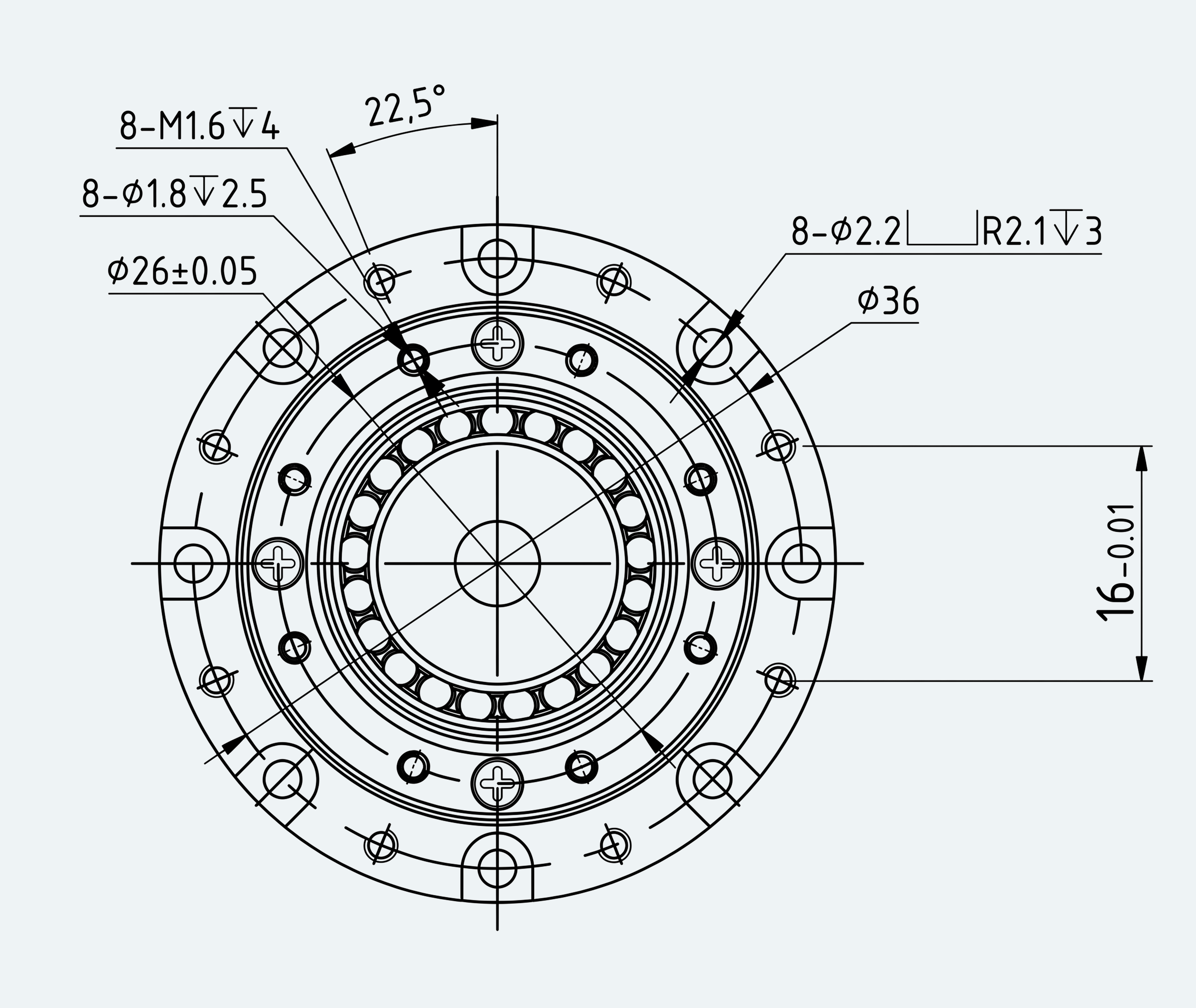 Mechanical View 3 for Ultra-Short Gear Unit, Size 8